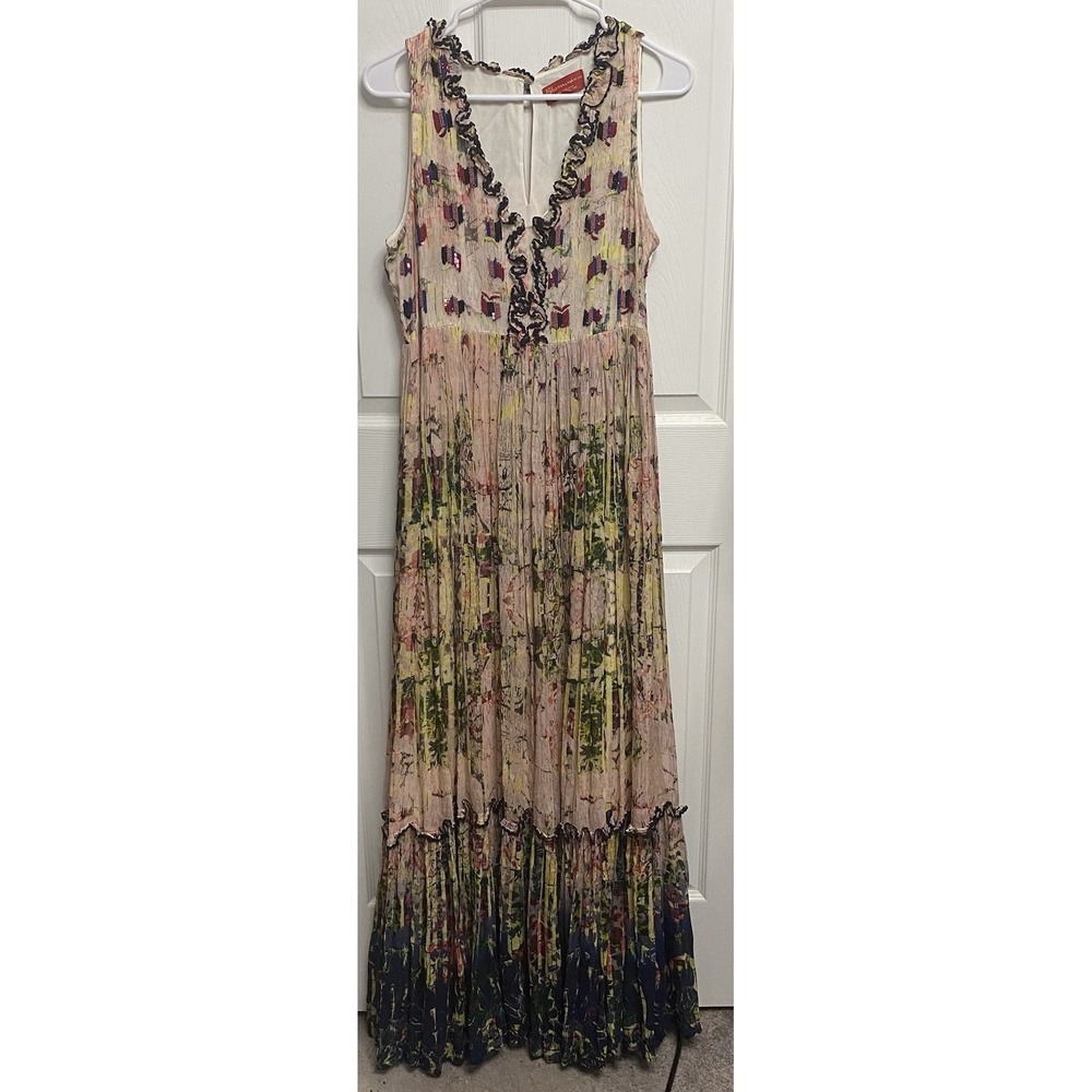 Bhanuni By Jyoti Cydney Tiered Floral Maxi Dress Pink Blue Beads Anthropologie 8